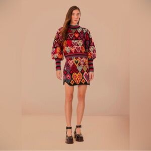 FARM Rio Multicolor Heart Pattern Mini Skirt